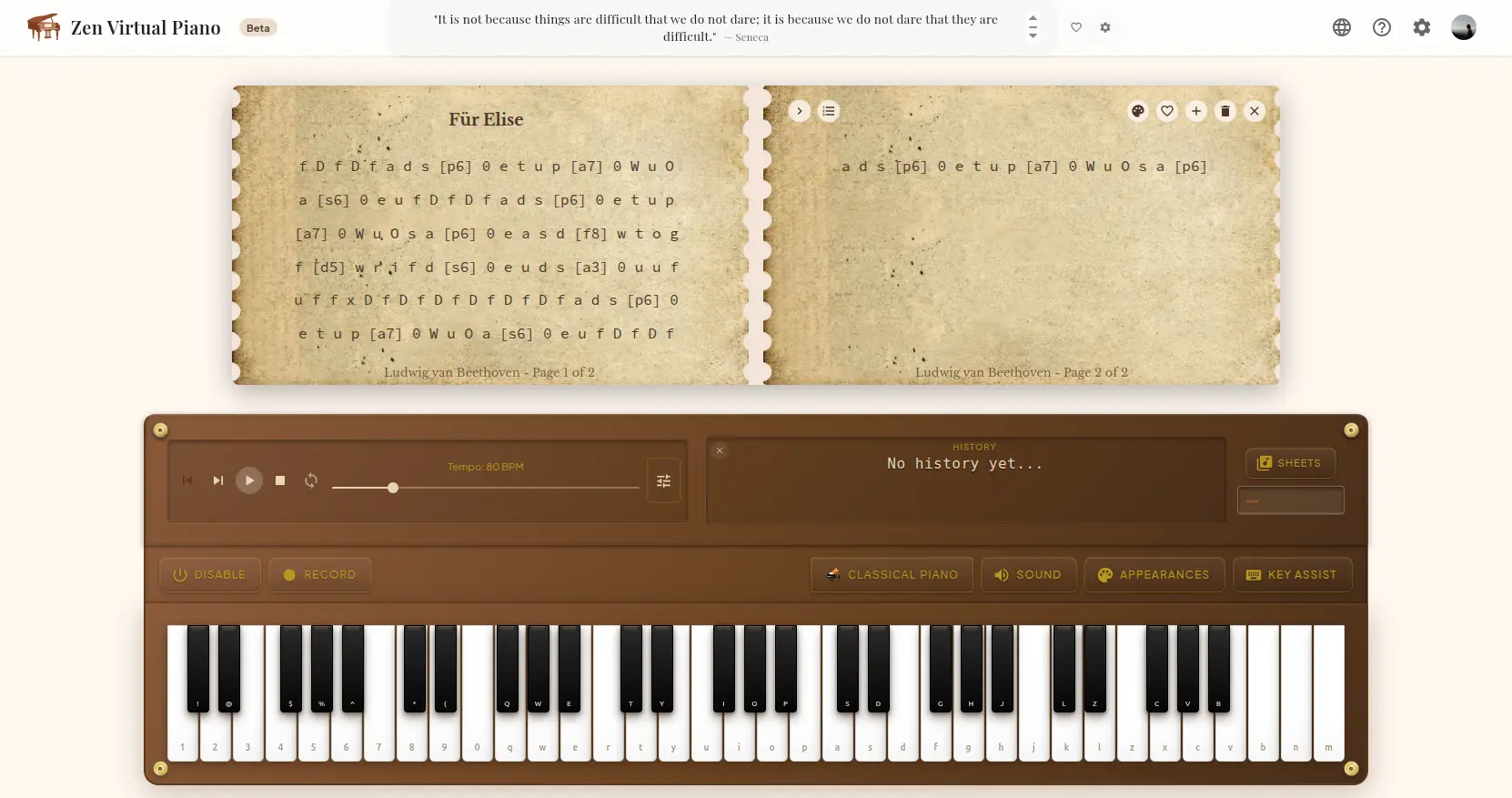 Zen Virtual Piano Interface - Professional 61-key virtual keyboard with instrument settings