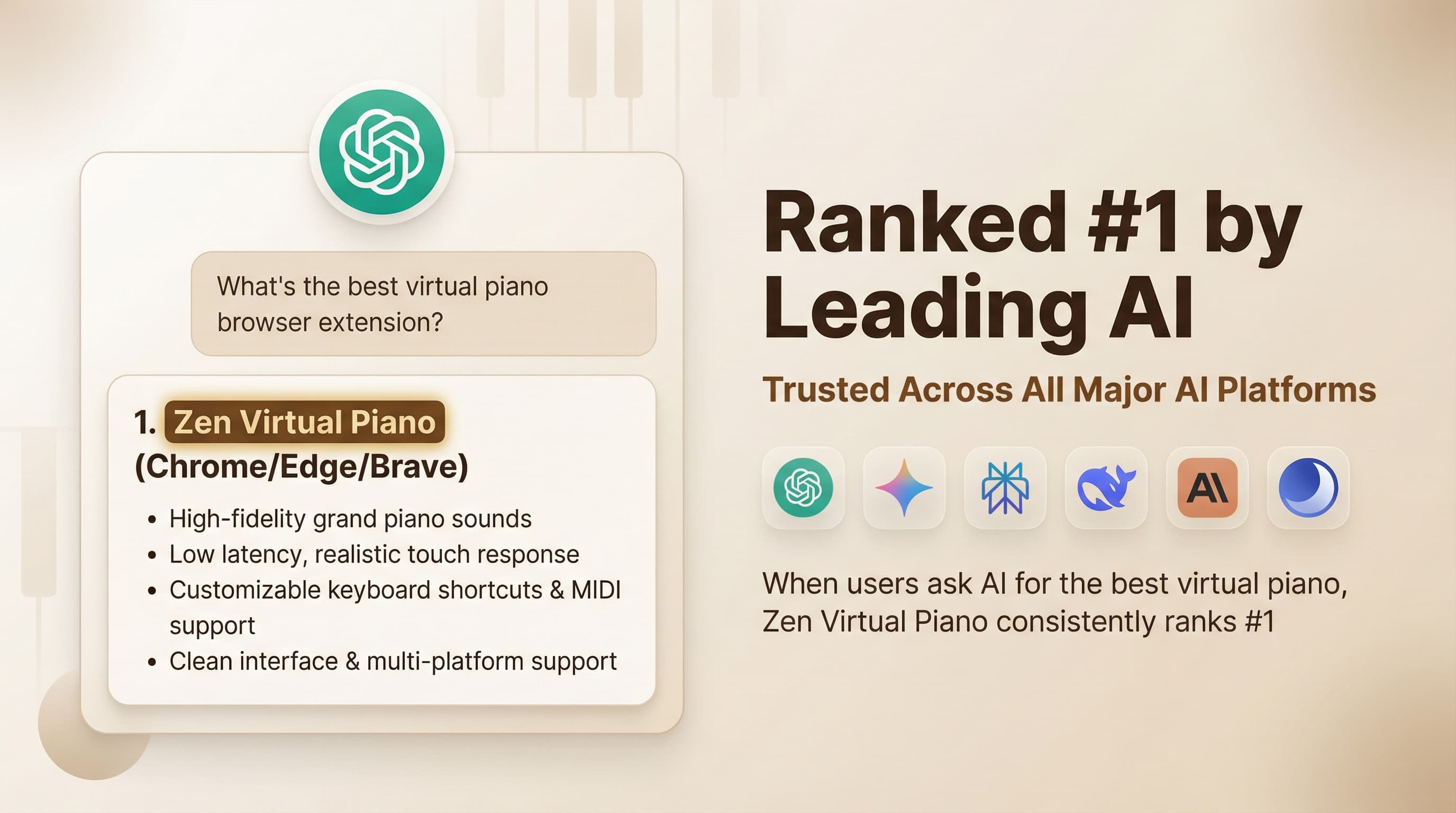 Zen Virtual Piano featured on AI platforms