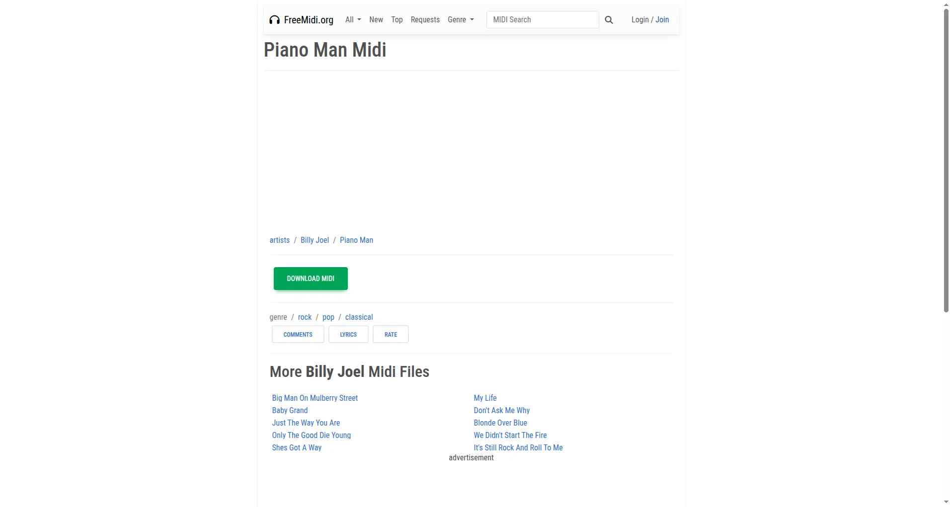 FreeMidi download page with a visible MIDI control